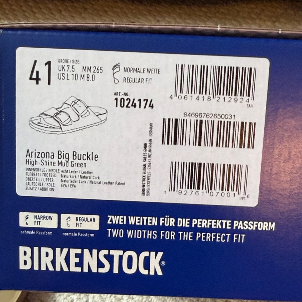 Birkenstock High-Shine Mud Green Arizona Big Buckle Slide Sandals - Picture 2 of 7